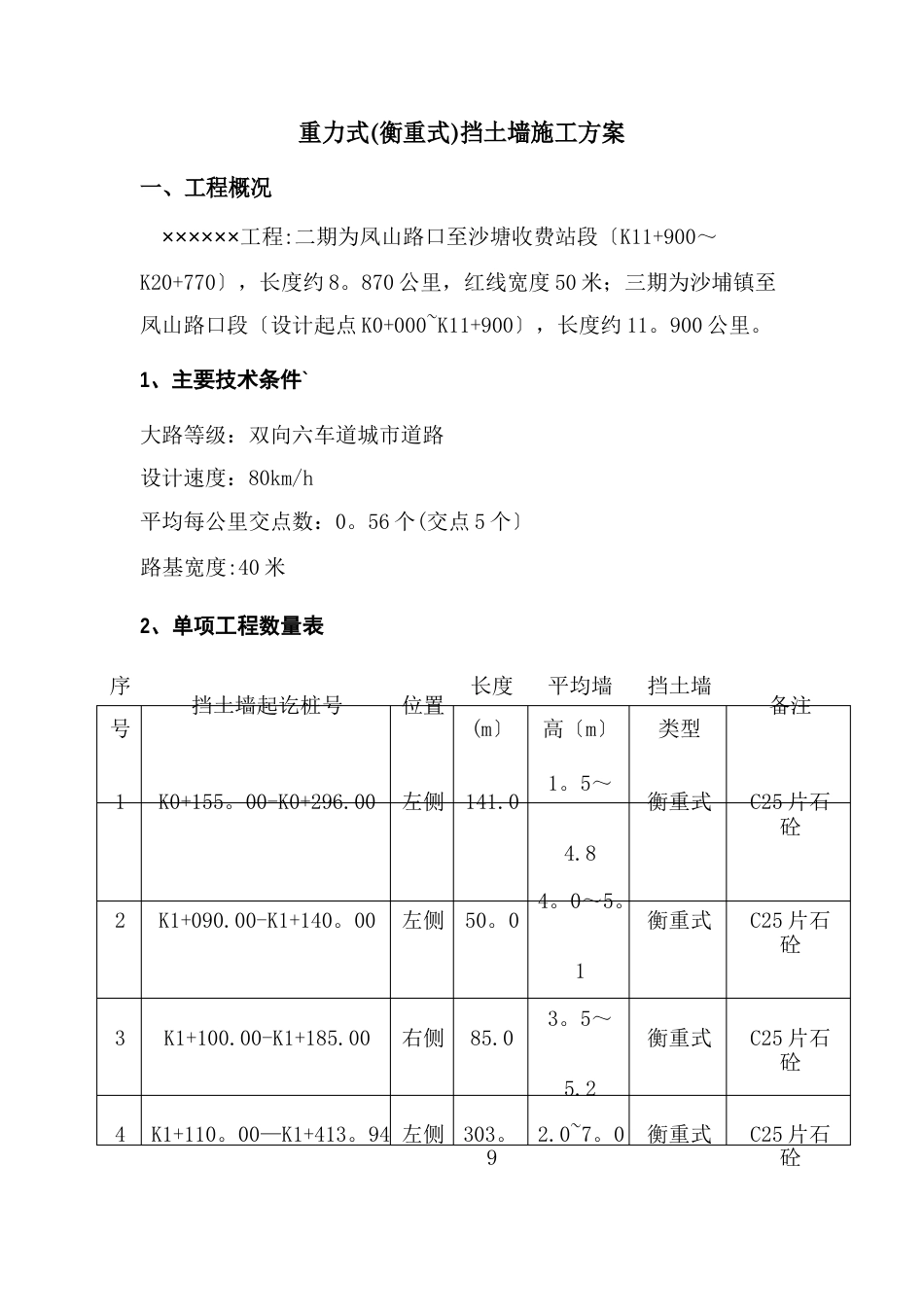 重力式(衡重式)挡土墙施工方案_第2页