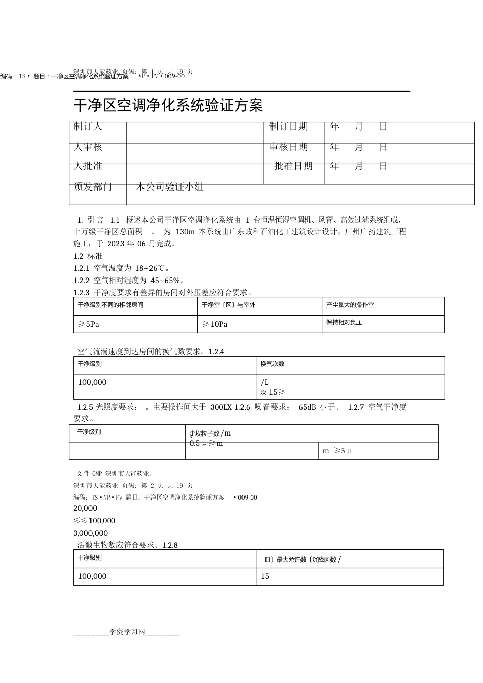 洁净区空调净化系统验证验证方案_第1页