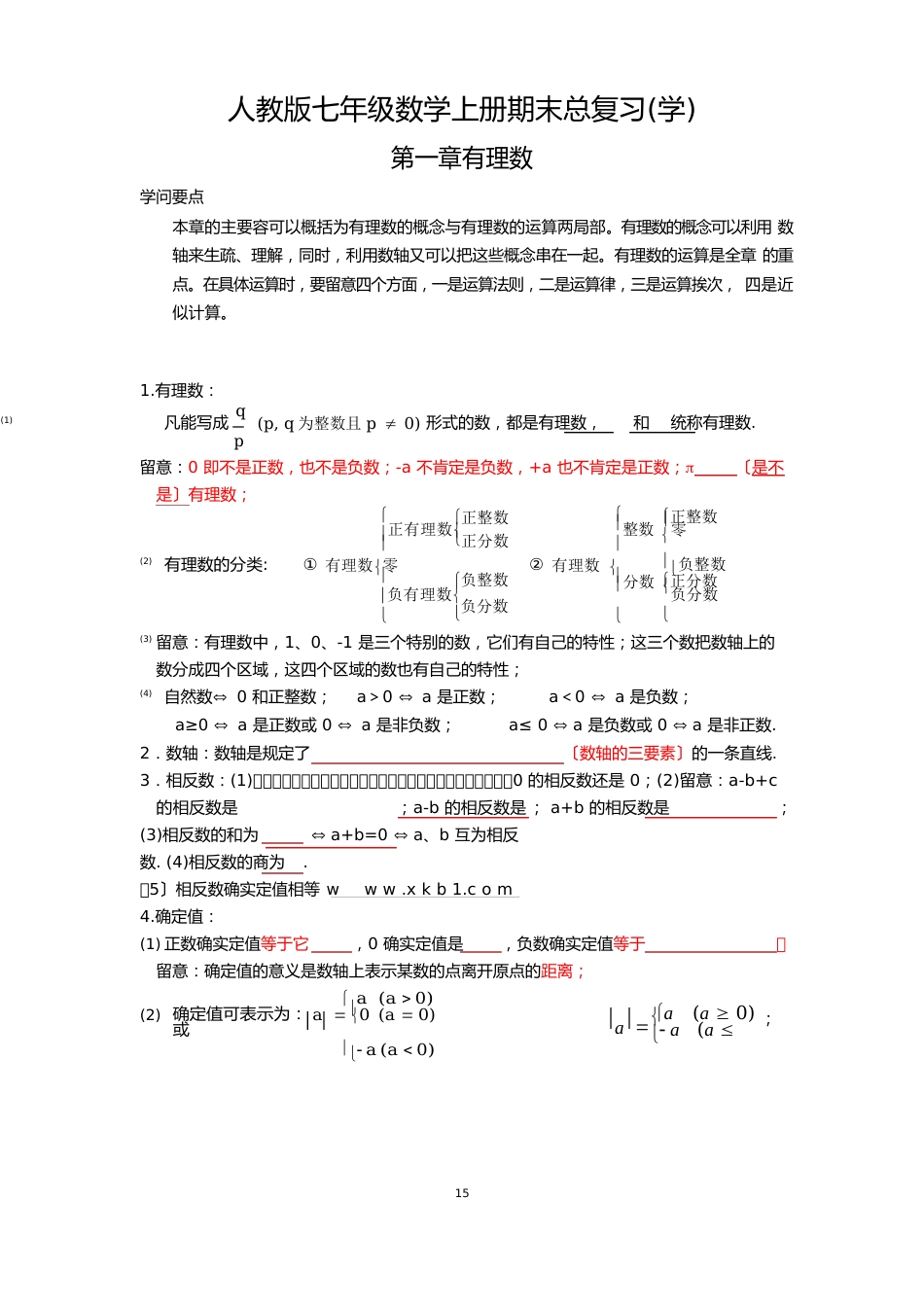 最新人教版七年级数学(上册)知识点归纳总结及典型试题汇总-七上数学重点题型_第1页