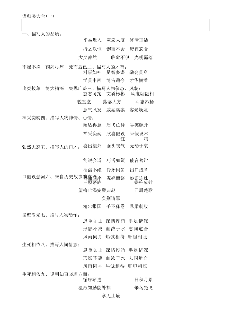 六年级语文四字词语积累_第1页