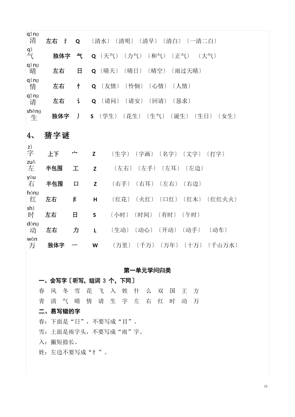 一年级语文下册各单元知识点归类整理复习资料-部编版_第2页