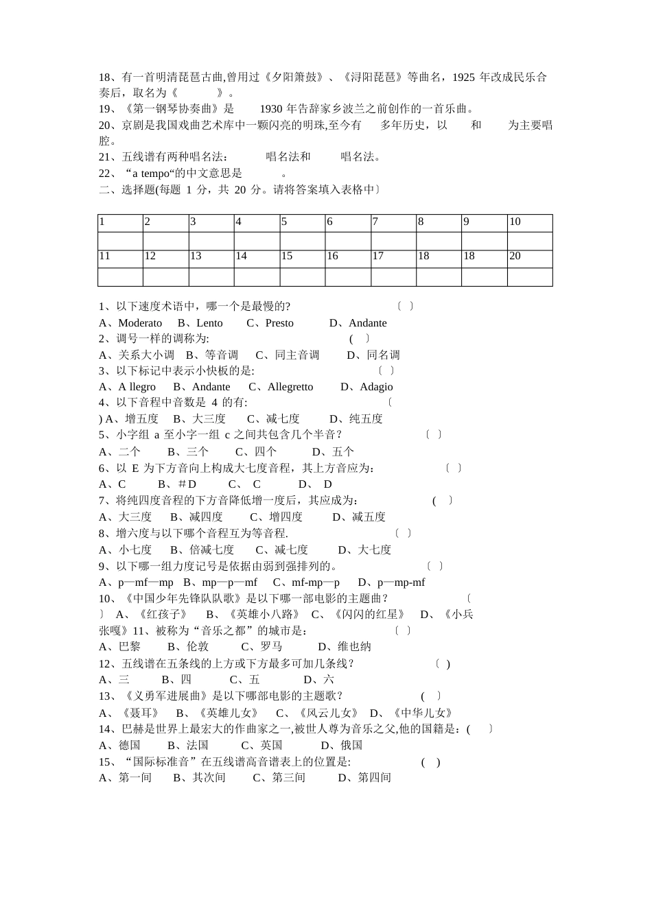 初中音乐教师招聘考试试题_第2页