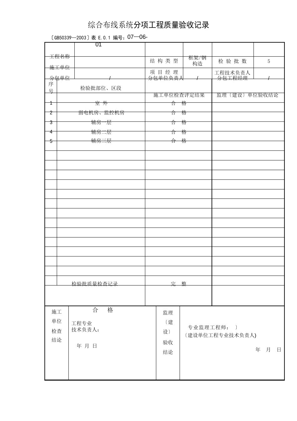 综合布线系统检验批质量验收记录_第1页