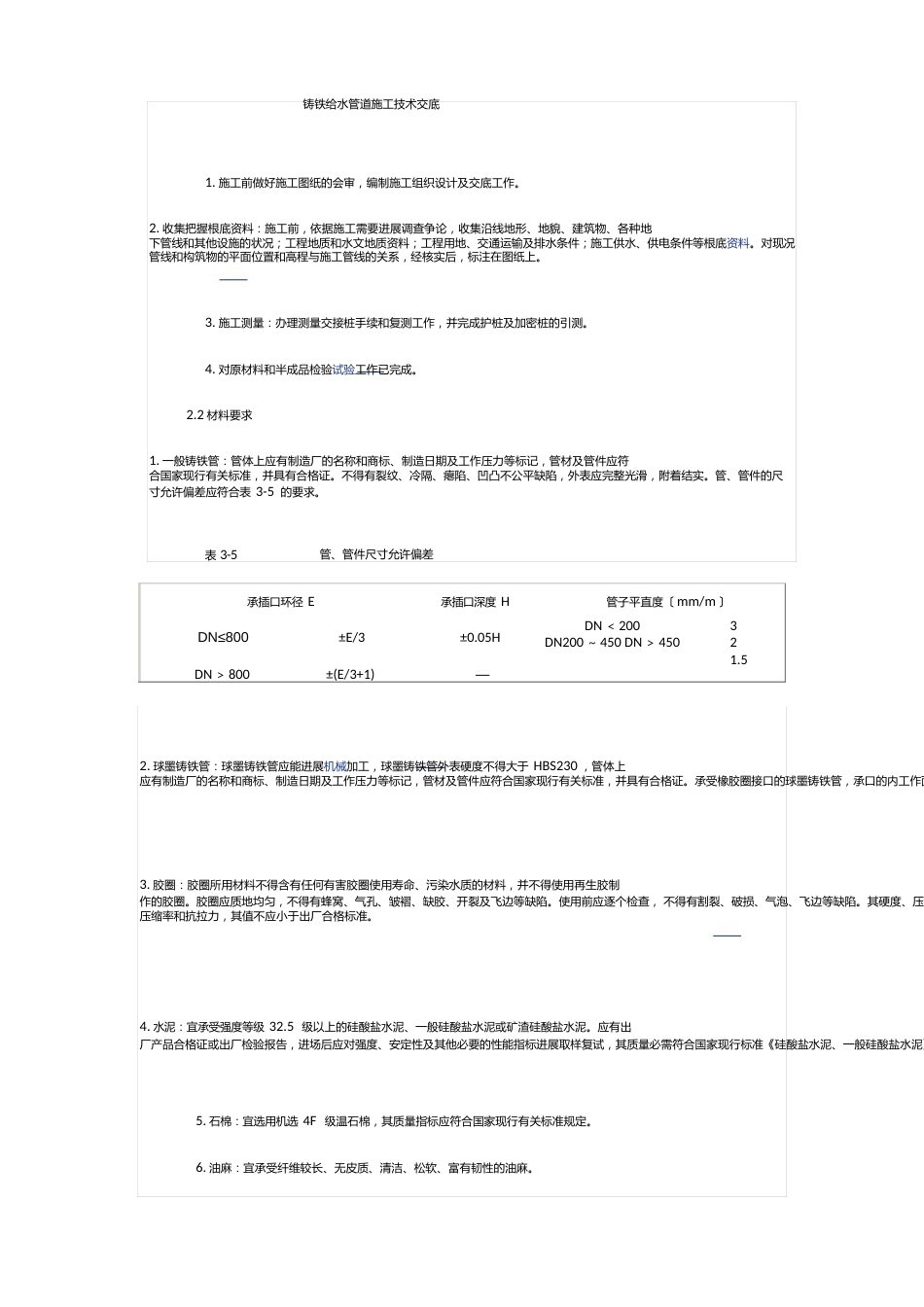 铸铁给水管道施工技术交底_第1页