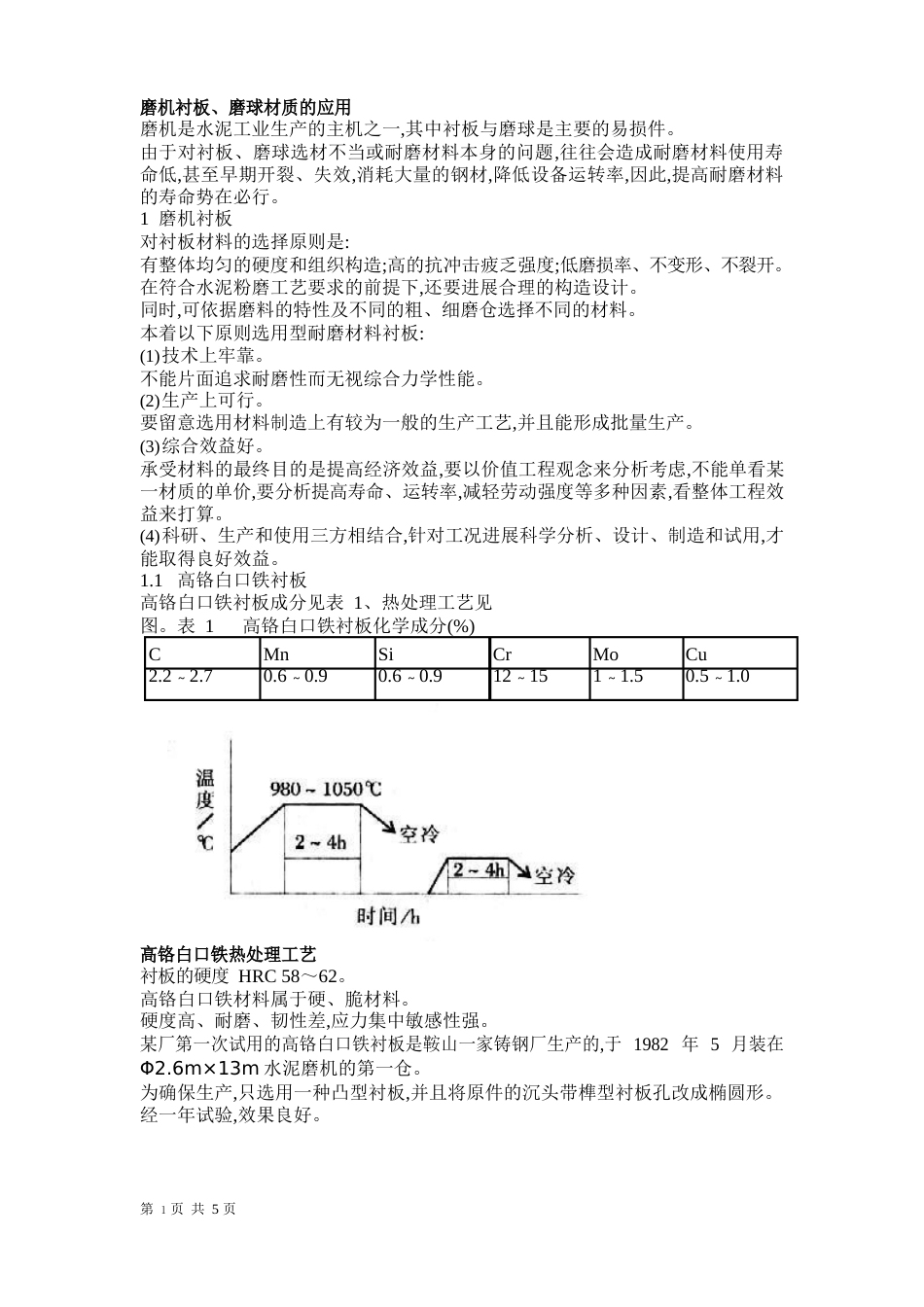 磨机衬板、磨球材质的应用_第1页