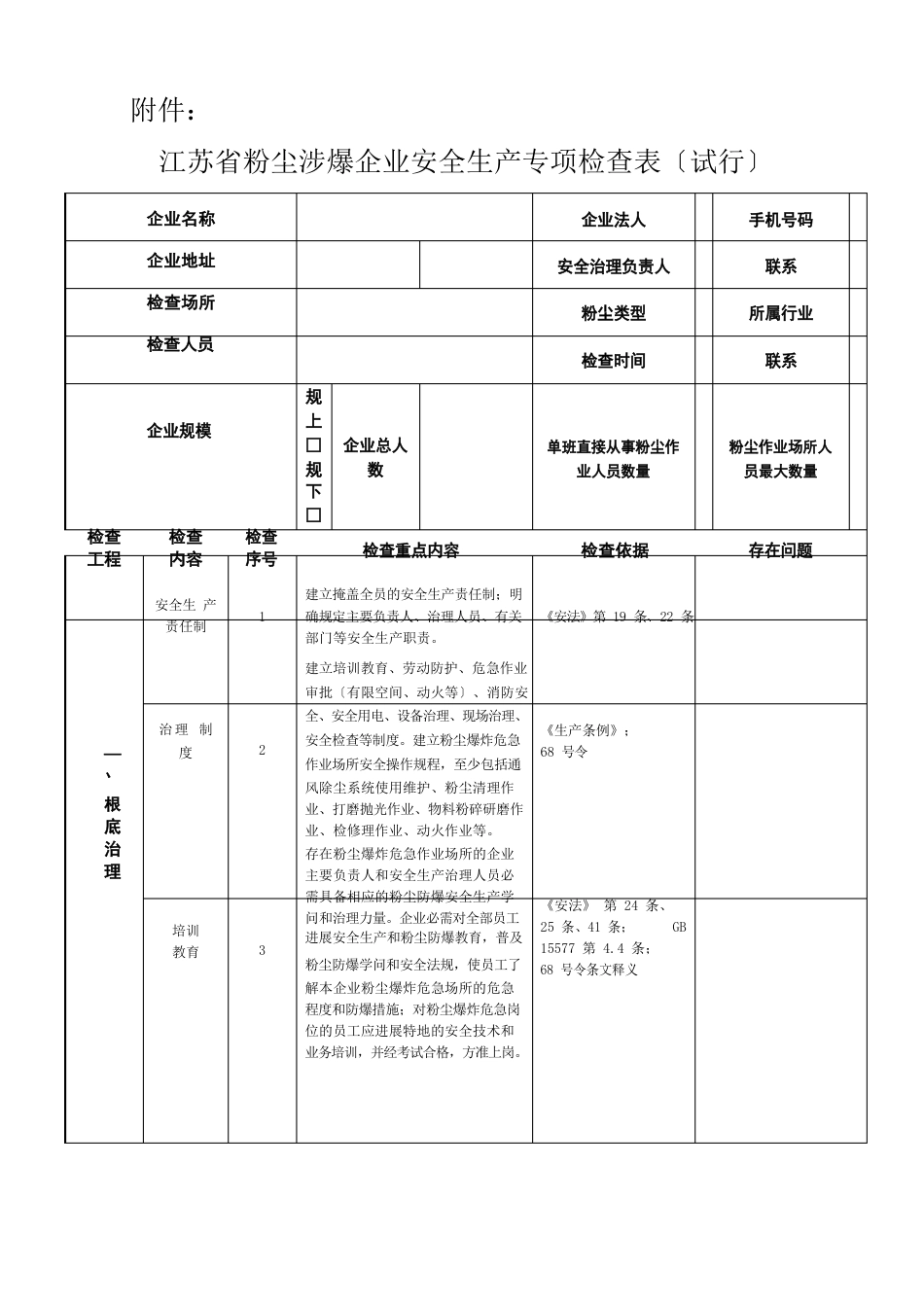 江苏省粉尘涉爆企业安全生产专项检查表_第1页