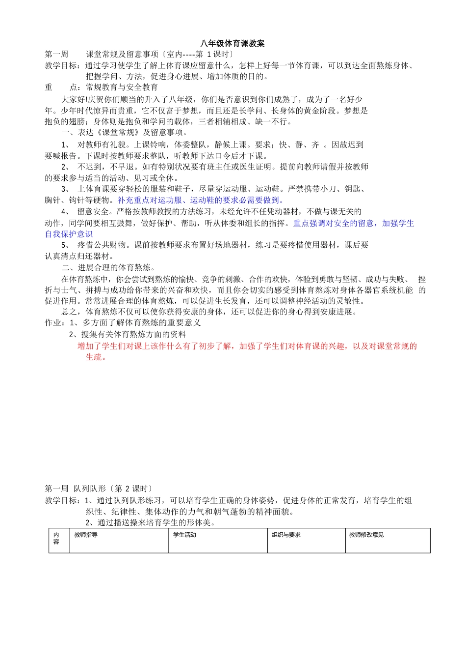 初中八年级体育课教案集教案_第1页