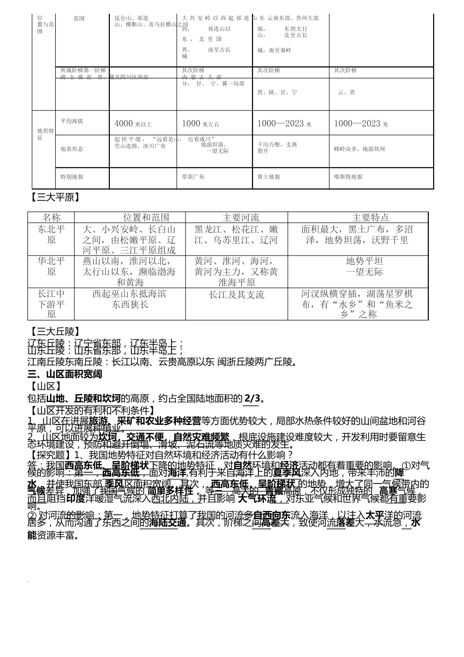 人教版地理八年级上册《中国的自然环境》知识点_第2页