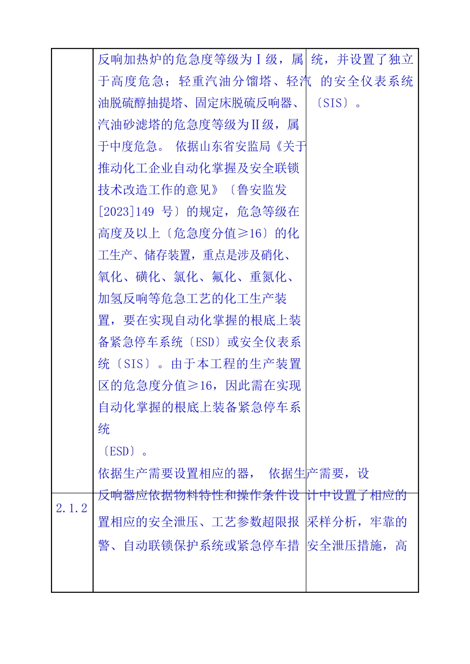 润滑油基础油装置建设项目安全预评价报告中的安全对策和建议采纳情况说明_第2页