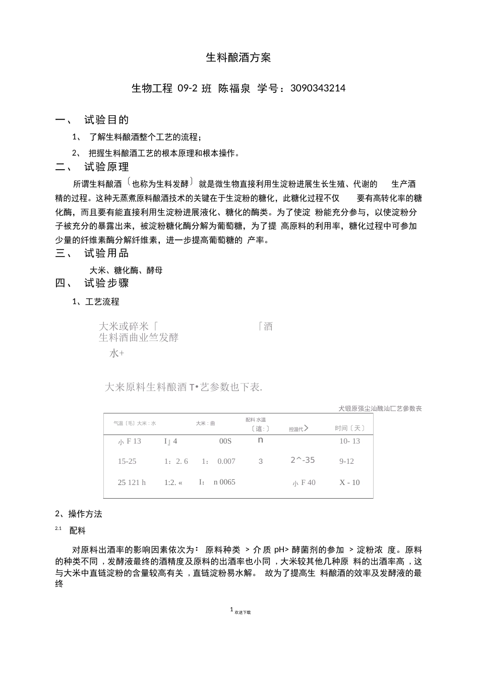 生料酿酒工艺方案一_第1页