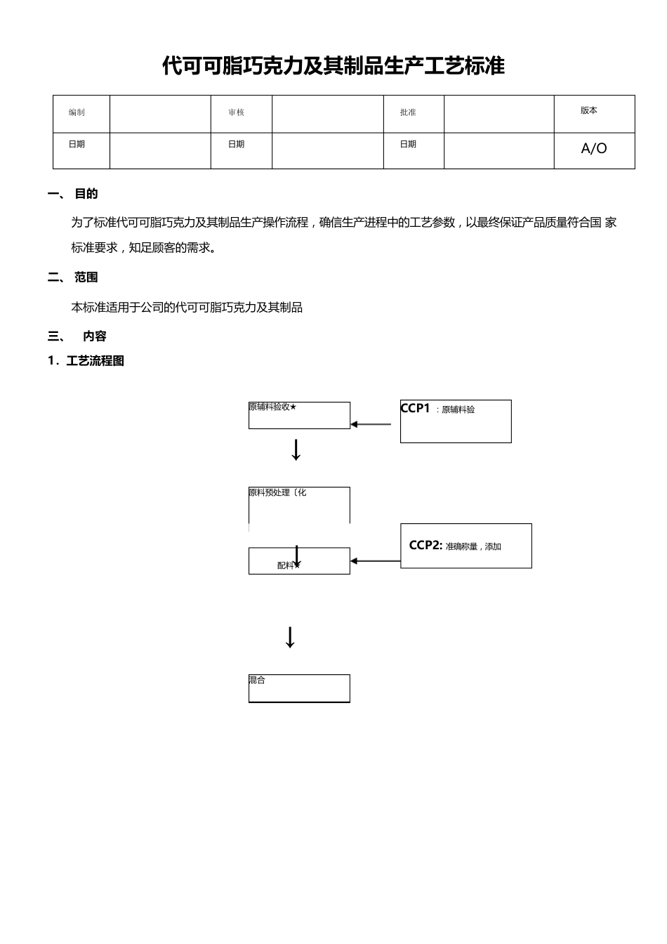 巧克力生产工艺标准_第1页