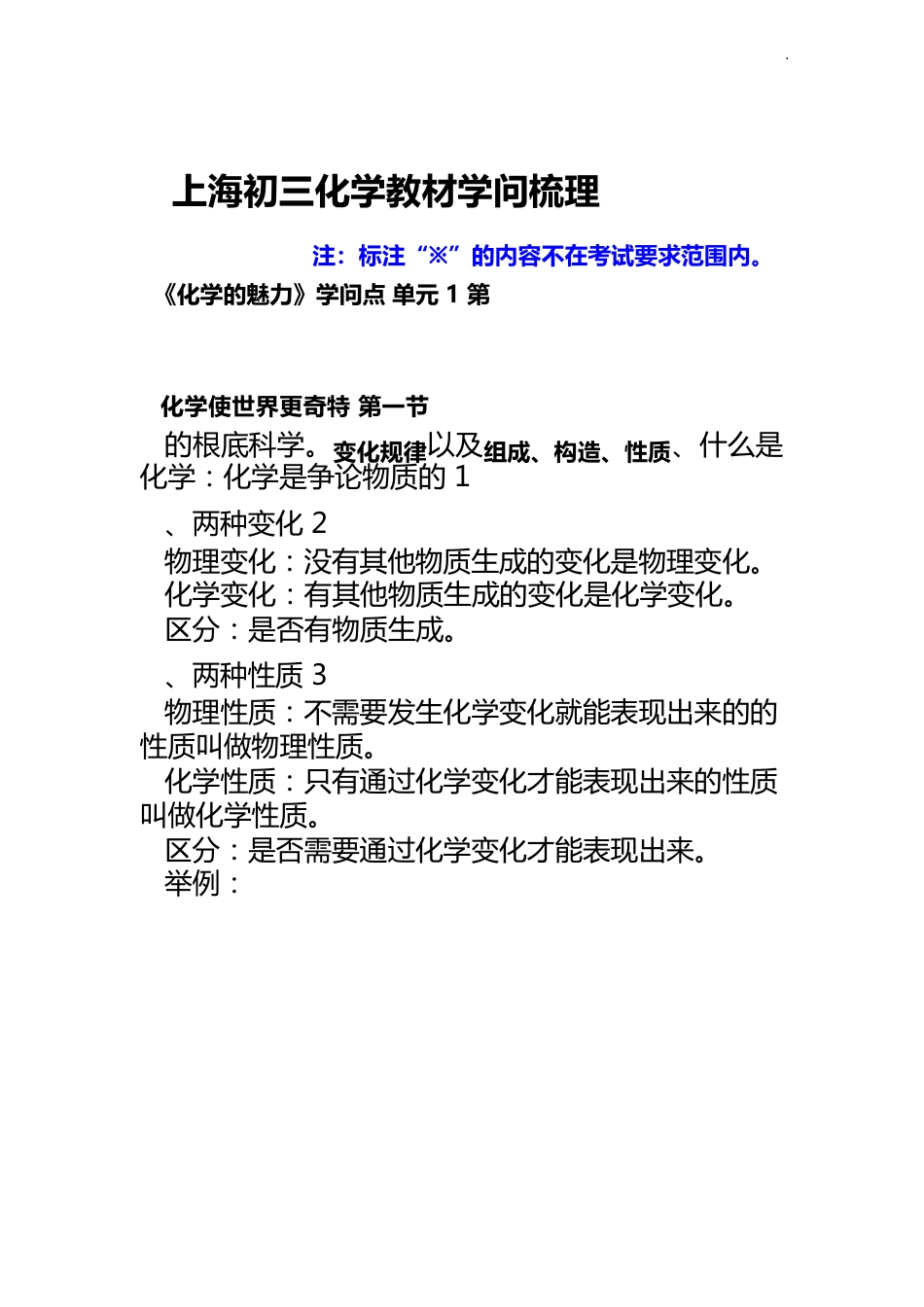 上海初三化学教学材料知识梳理(全册)_第1页