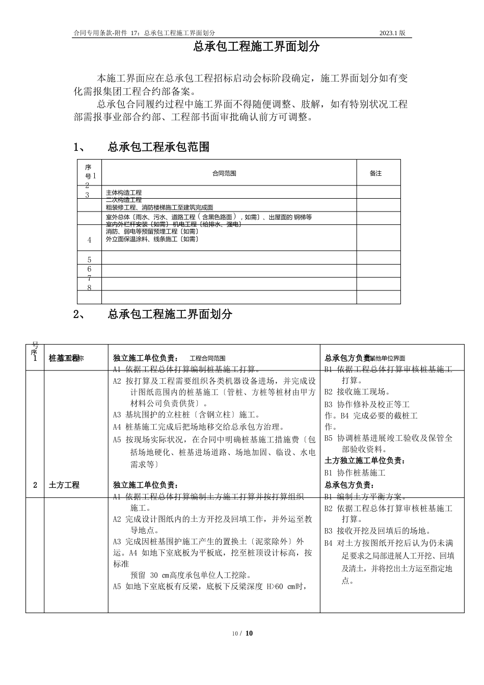 25合同专用条款-附件17：总承包工程施工界面划分_第1页