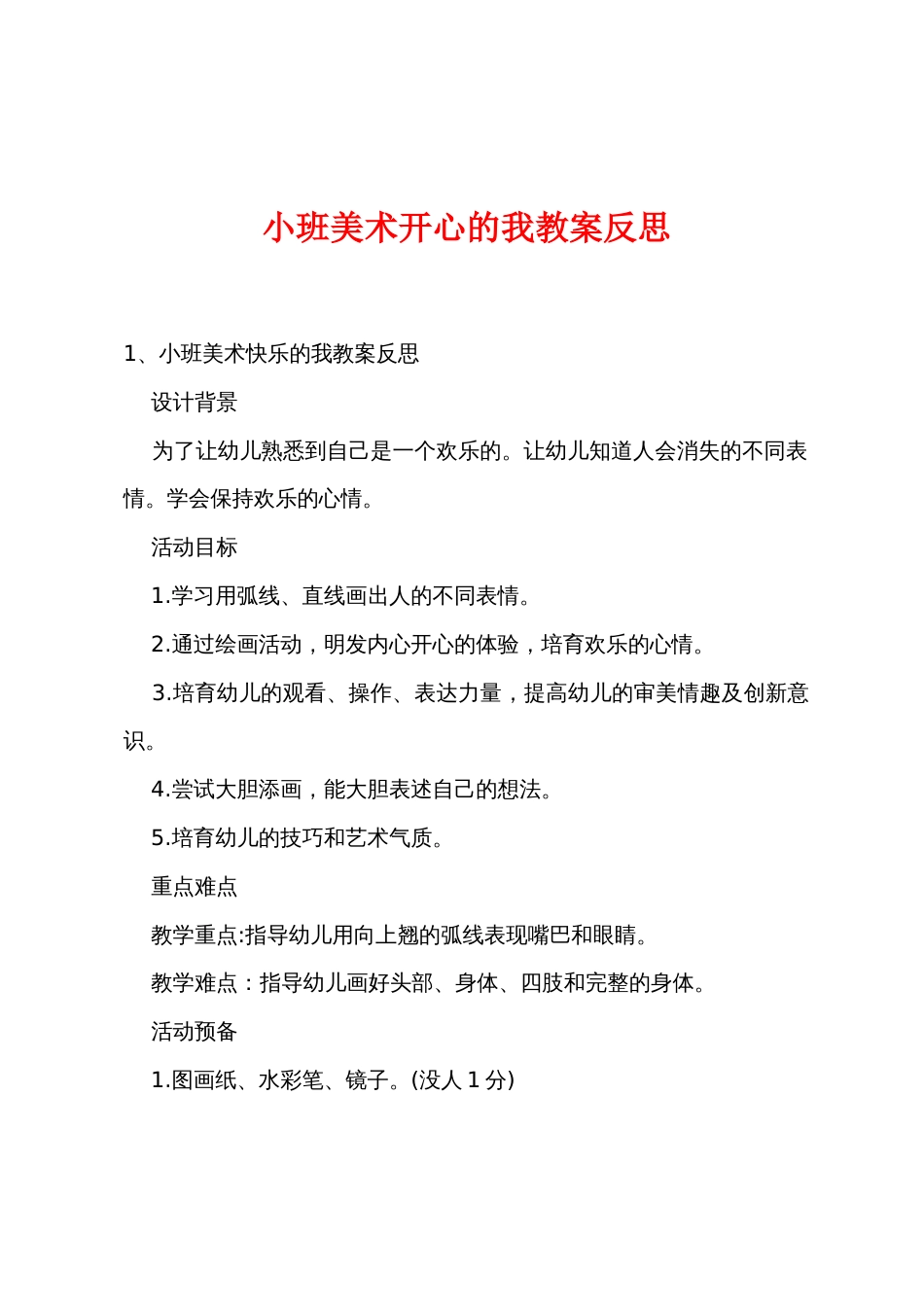 小班美术开心的我教案反思_第1页