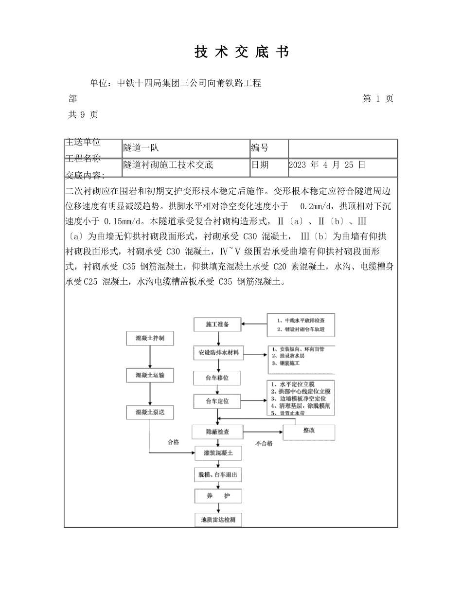 隧道衬砌技术交底_第1页