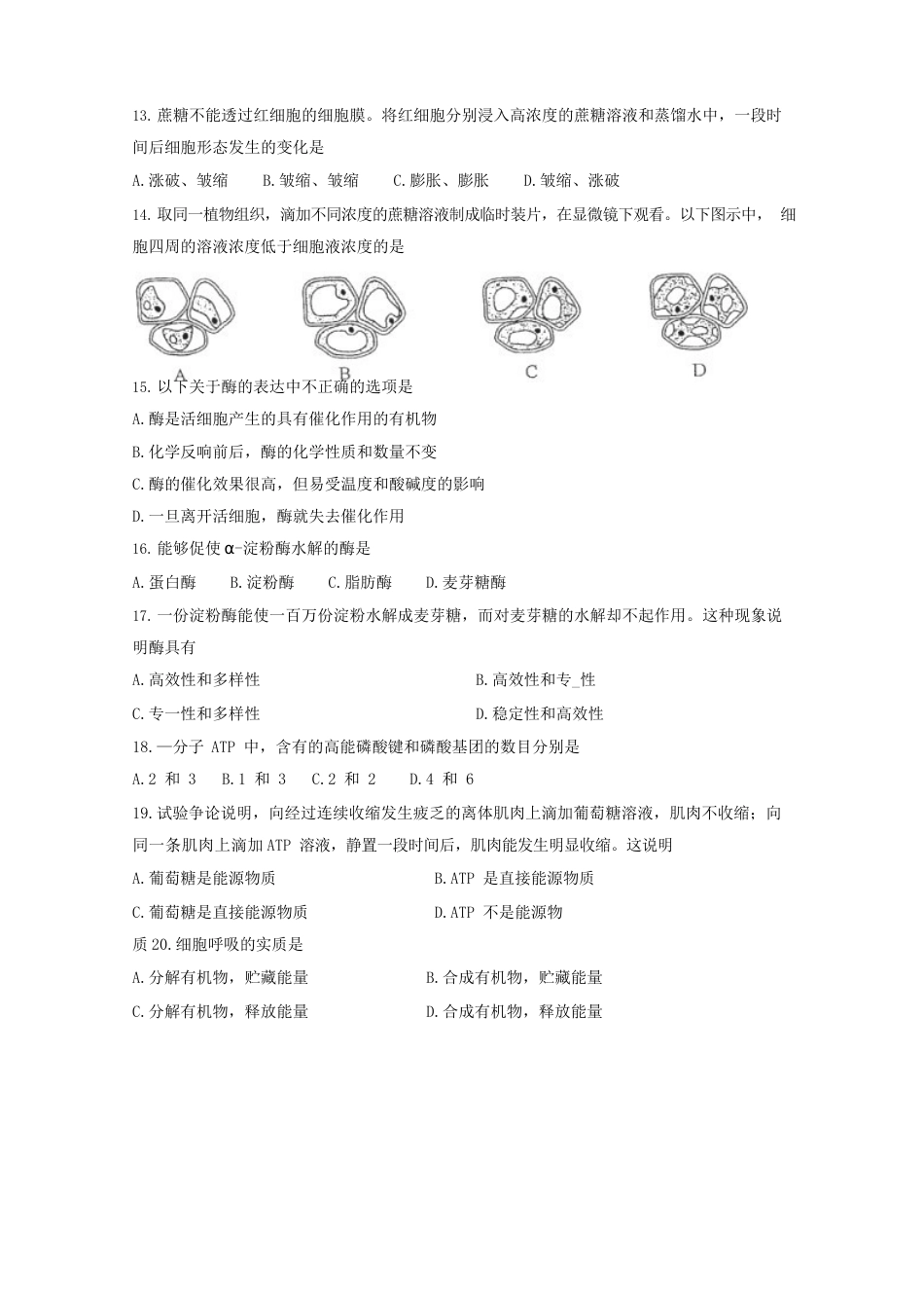 北京市西城区2023年学年高一生物上学期期末考试试题_第3页