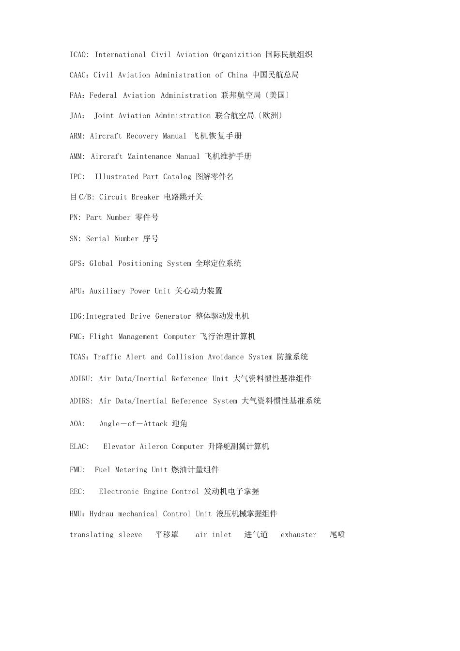 航空领域英文对照表_第1页