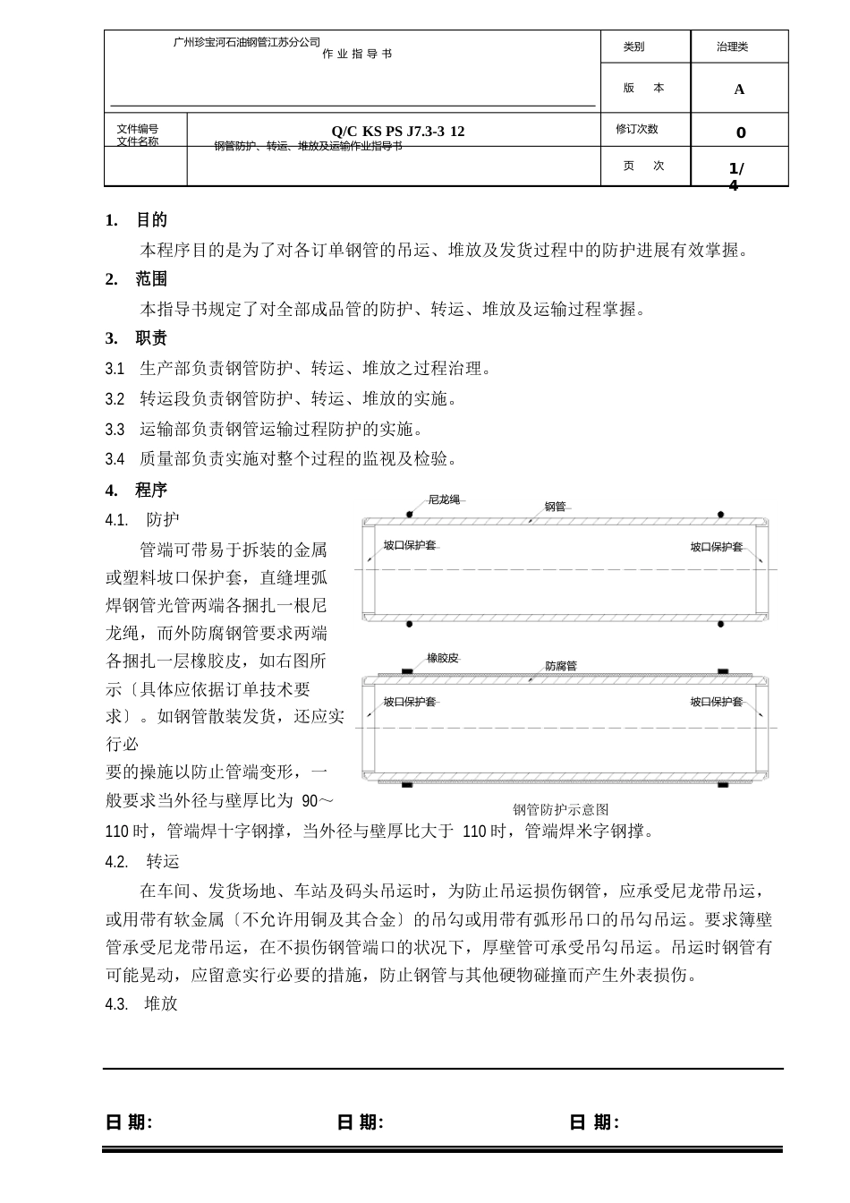 钢管防护、转运、堆放及运输作业指导书_第1页