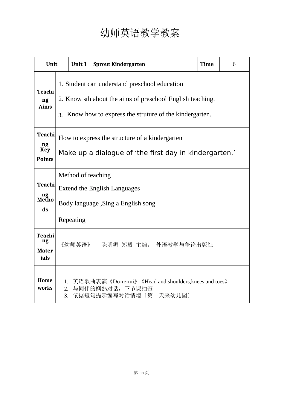 幼师英语教学教案_第1页
