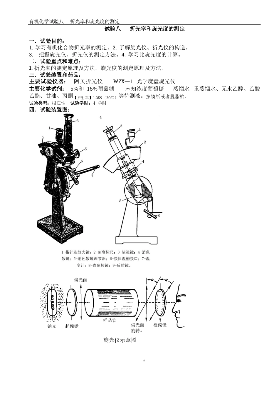 有机化学实验八折光率和旋光度的测定_第1页