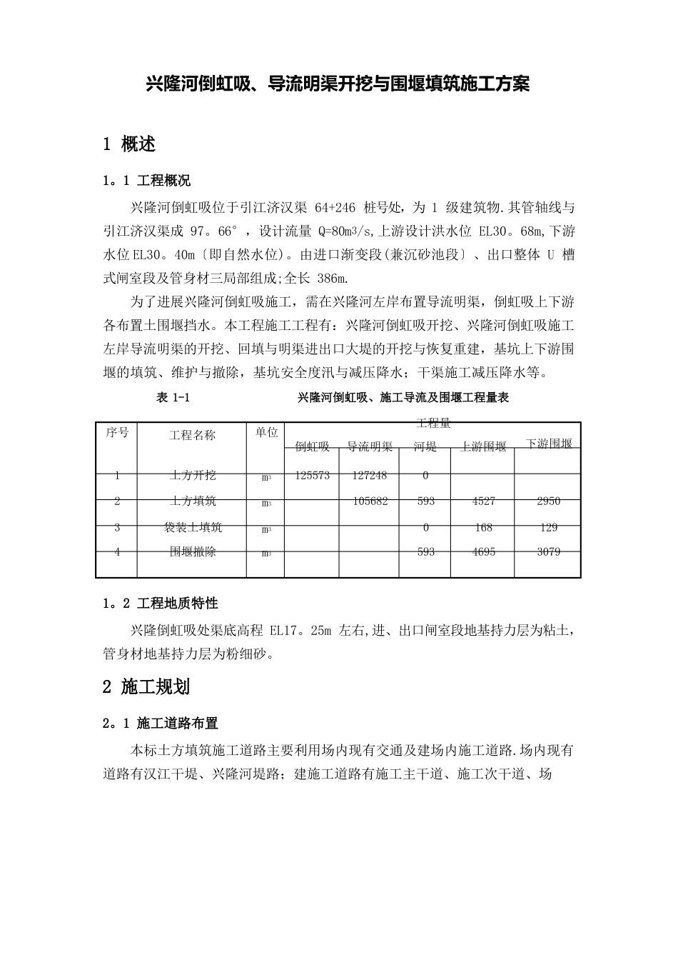 倒虹吸、施工导流与围堰填筑施工方案_第1页