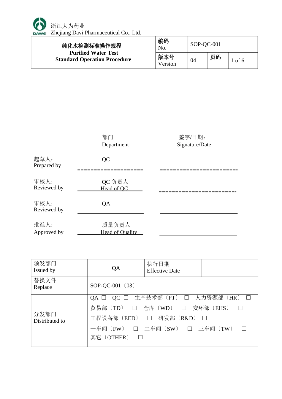 纯化水检测操作规程_第1页