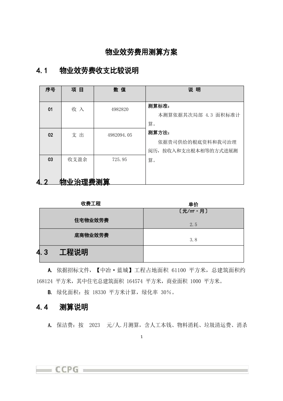 物业标书之费用测算方案_第1页