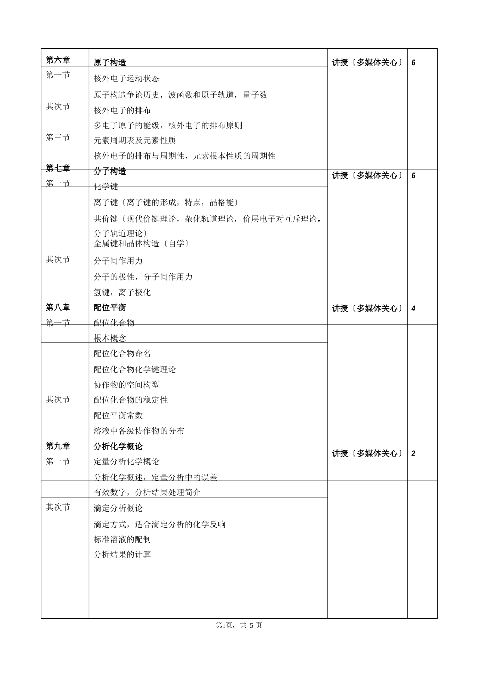 《无机及分析化学》教学大纲——无机及分析化学_第3页