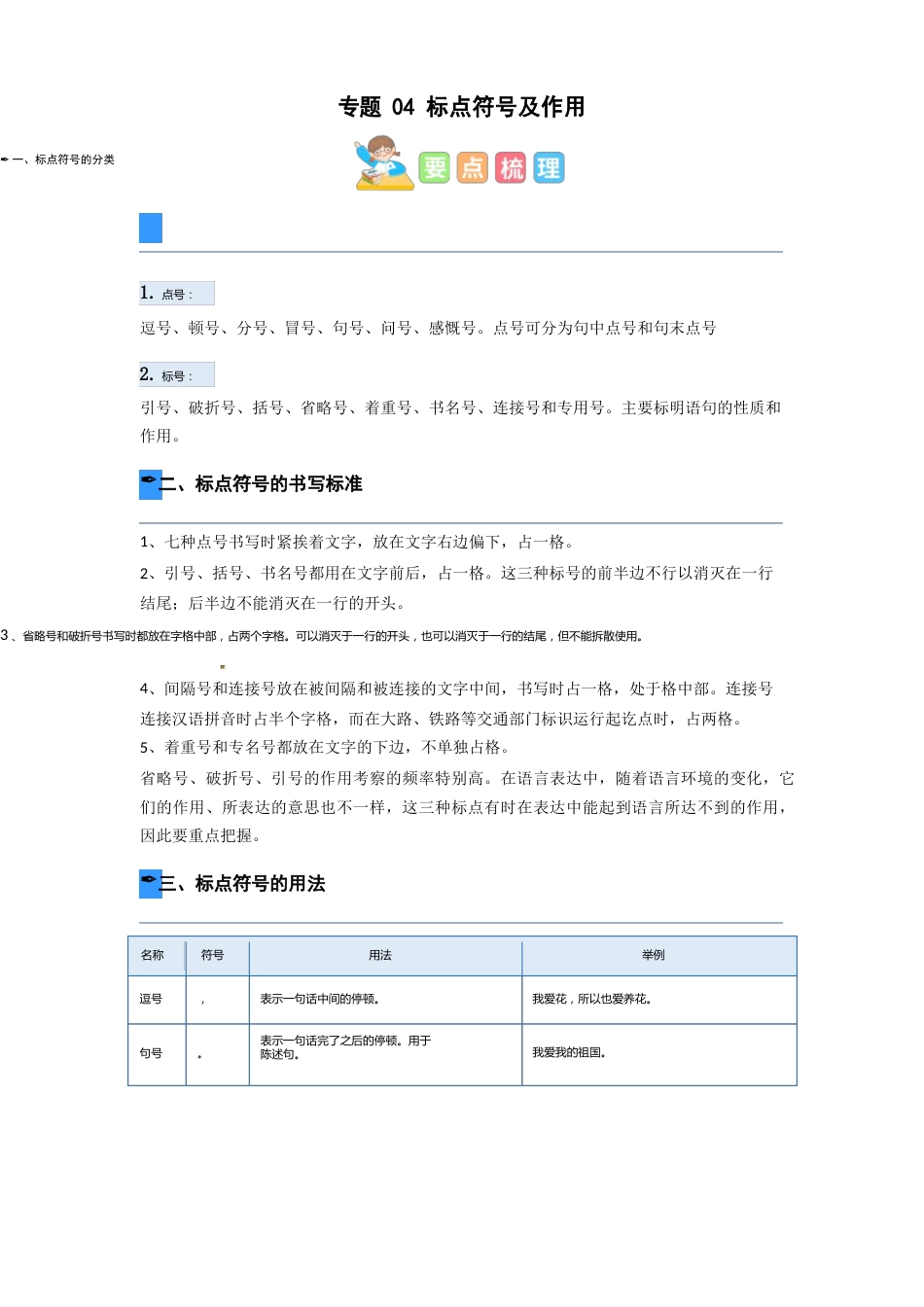 人教部编版四年级语文寒假衔接知识点讲练测专题专题04标点符号及作用_第1页