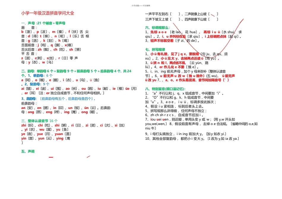 小学一年级汉语拼音知识大全_第1页