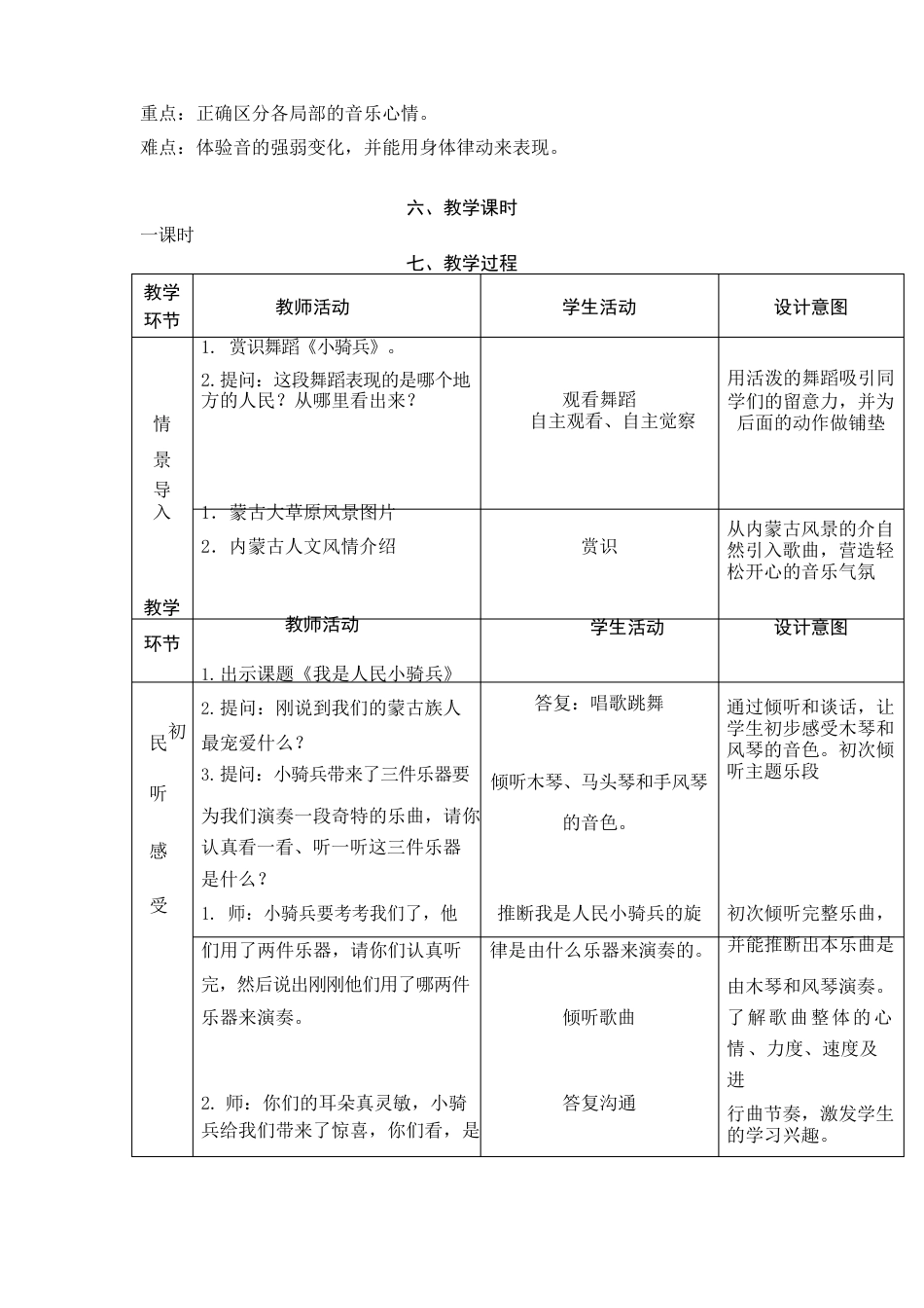 二年级下册音乐教案-4《我是人民小骑兵》︳人音版(五线谱)_第3页