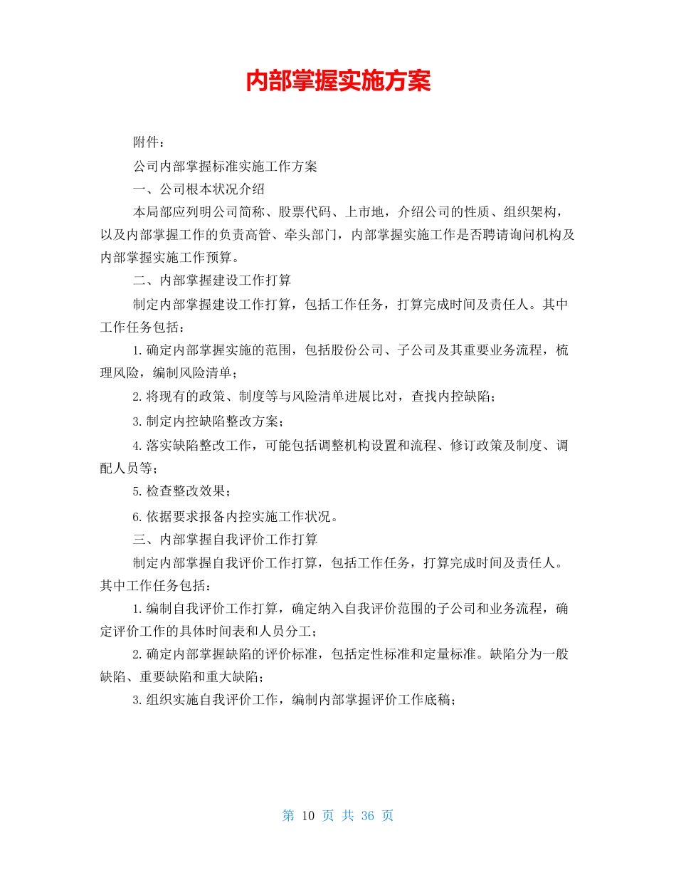 内部控制实施方案_第1页