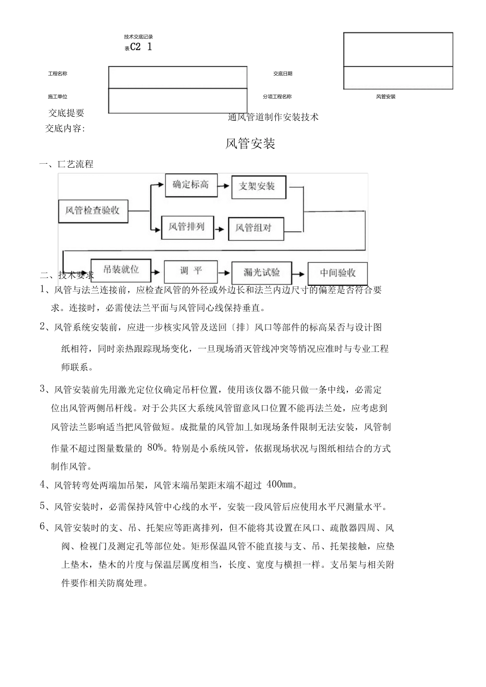 风管安装技术交底_第1页