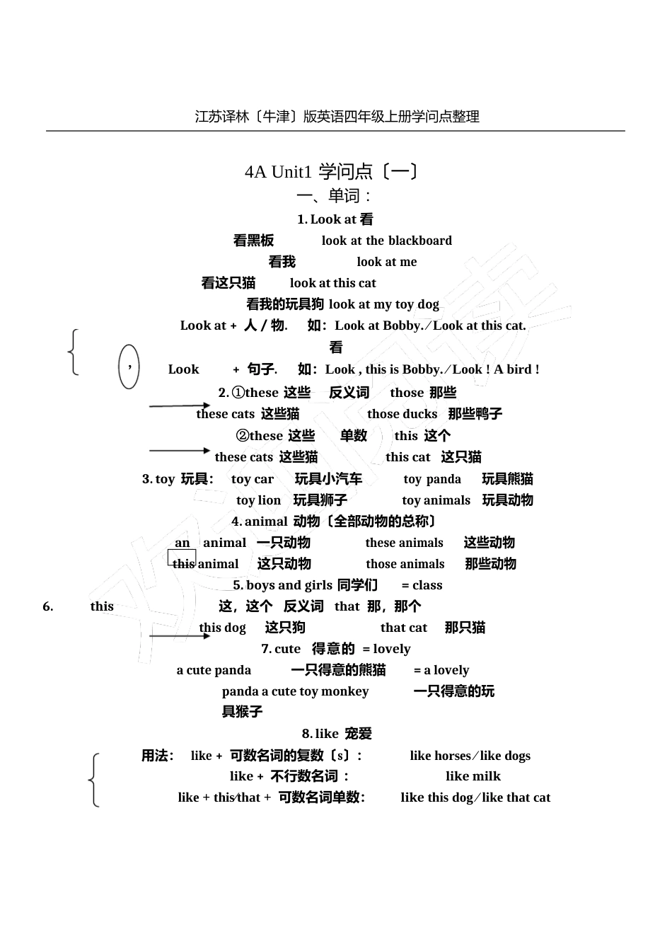 牛津版英语新四年级上册知识点梳理_第1页