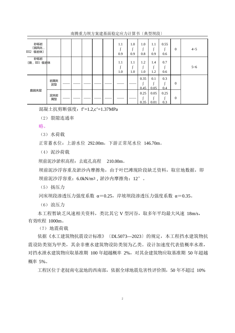 南腾重力坝方案坝踵、坝趾应力计算书(坝段)_第3页