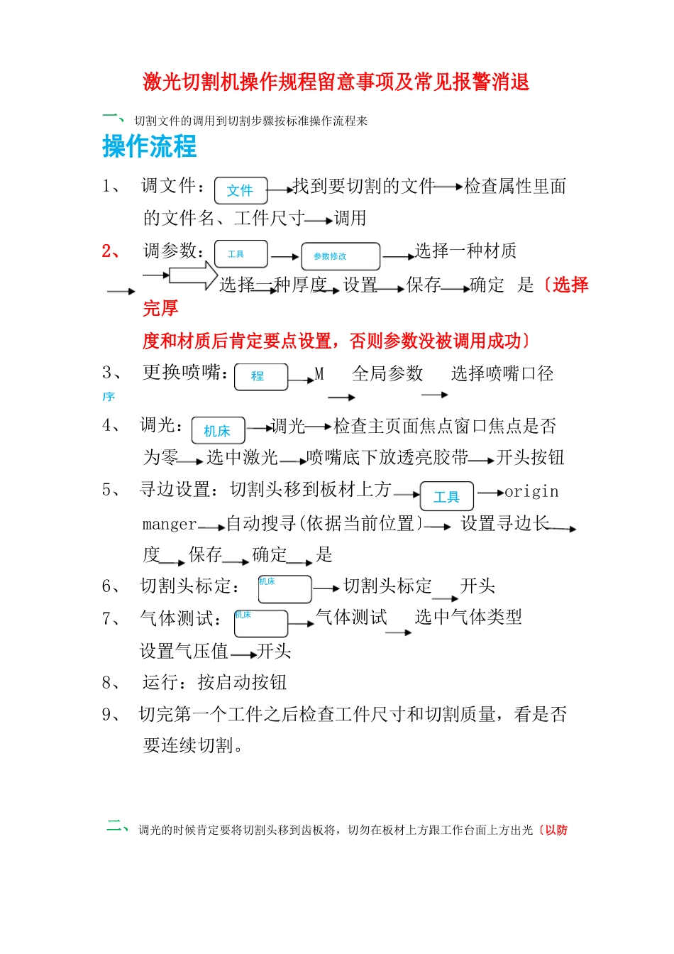 激光切割机操作规程及常见报警消除_第1页