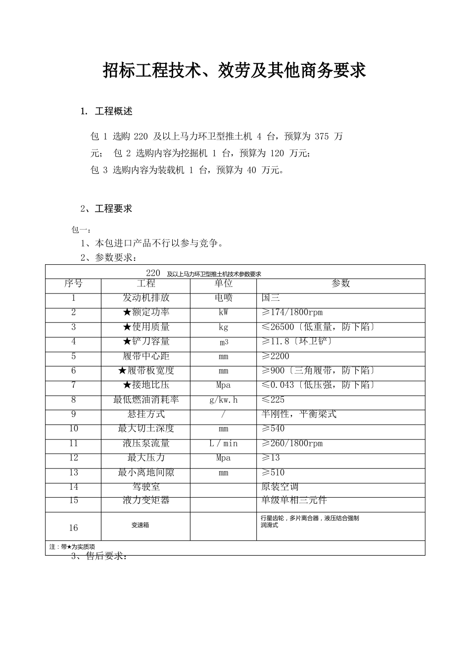 招标项目技术、服务及其他商务要求_第1页