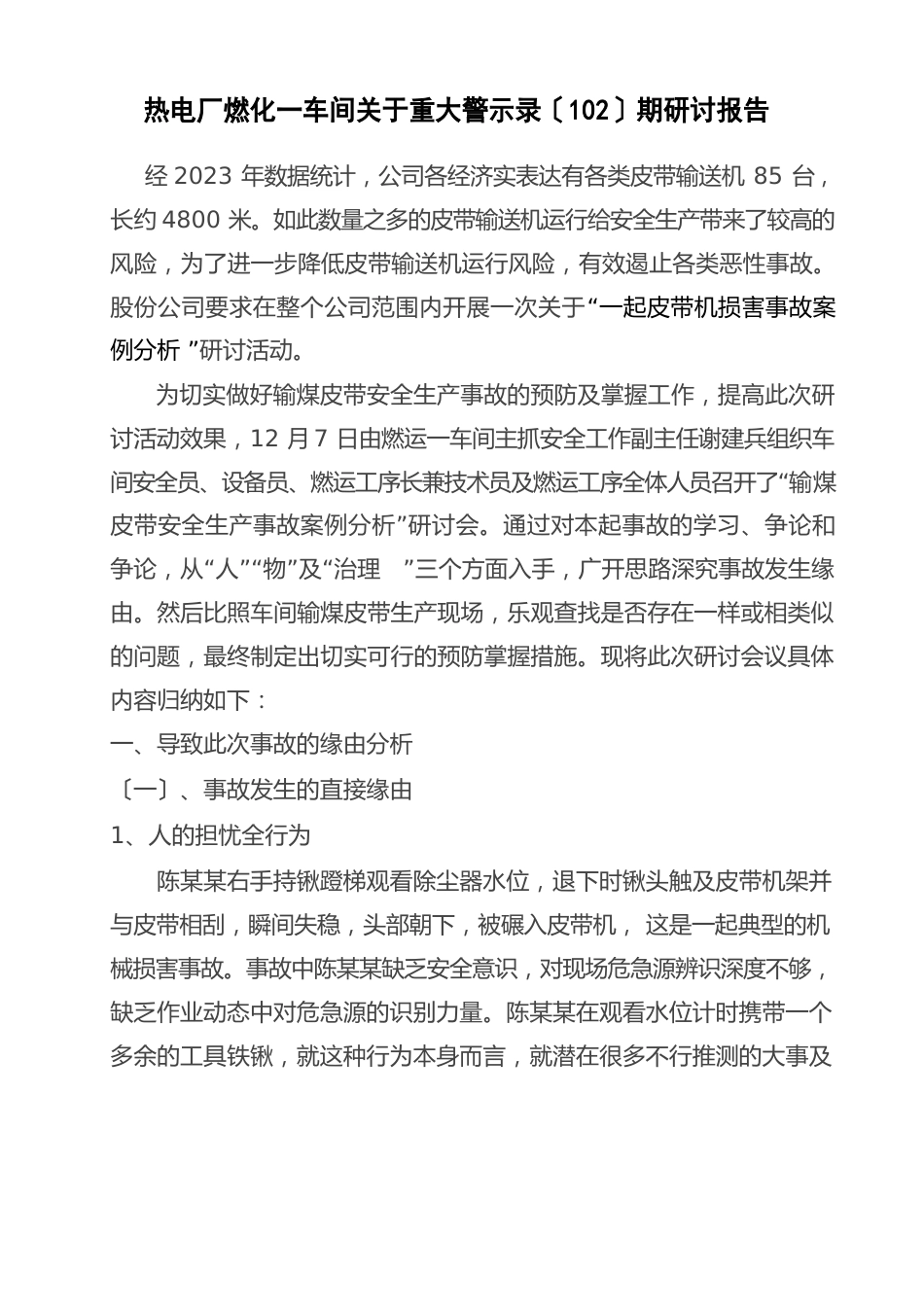 皮带机安全生产研讨报告_第1页