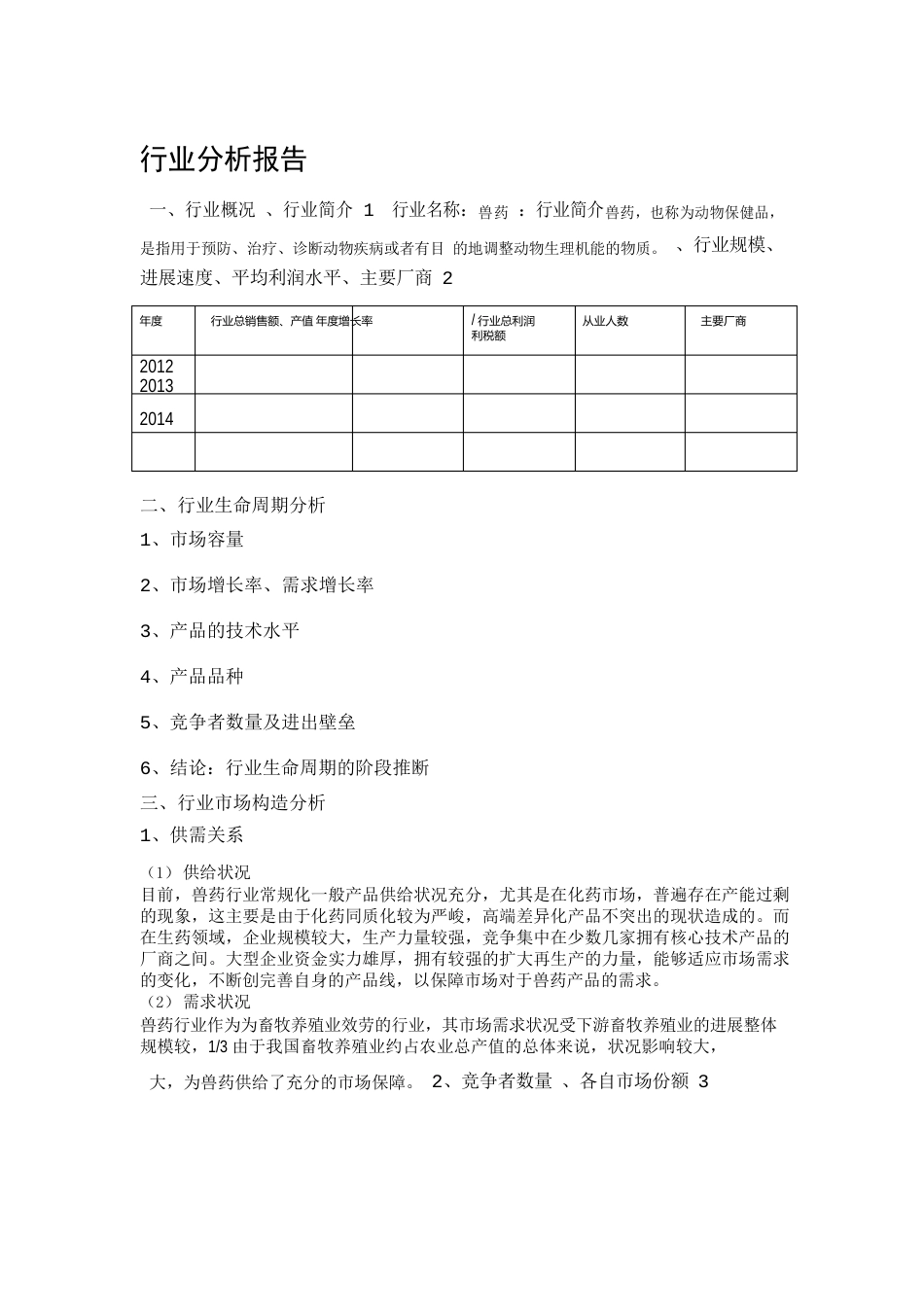 兽药行业分析报告_第1页