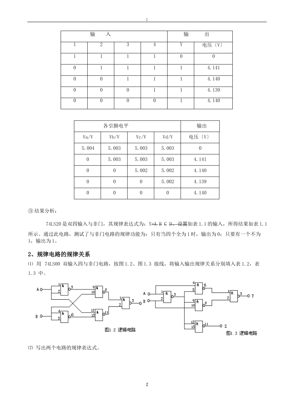 实验一门电路逻辑功能及测试实验报_第2页