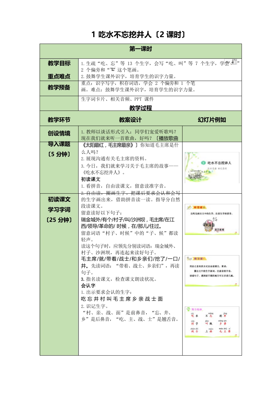 吃水不忘挖井人表格式教案_第1页