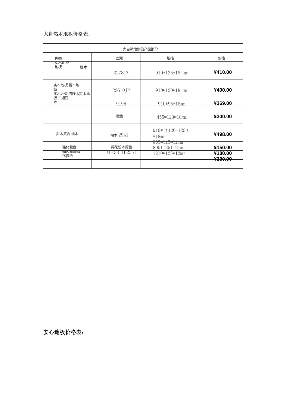 木地板价格表_第1页