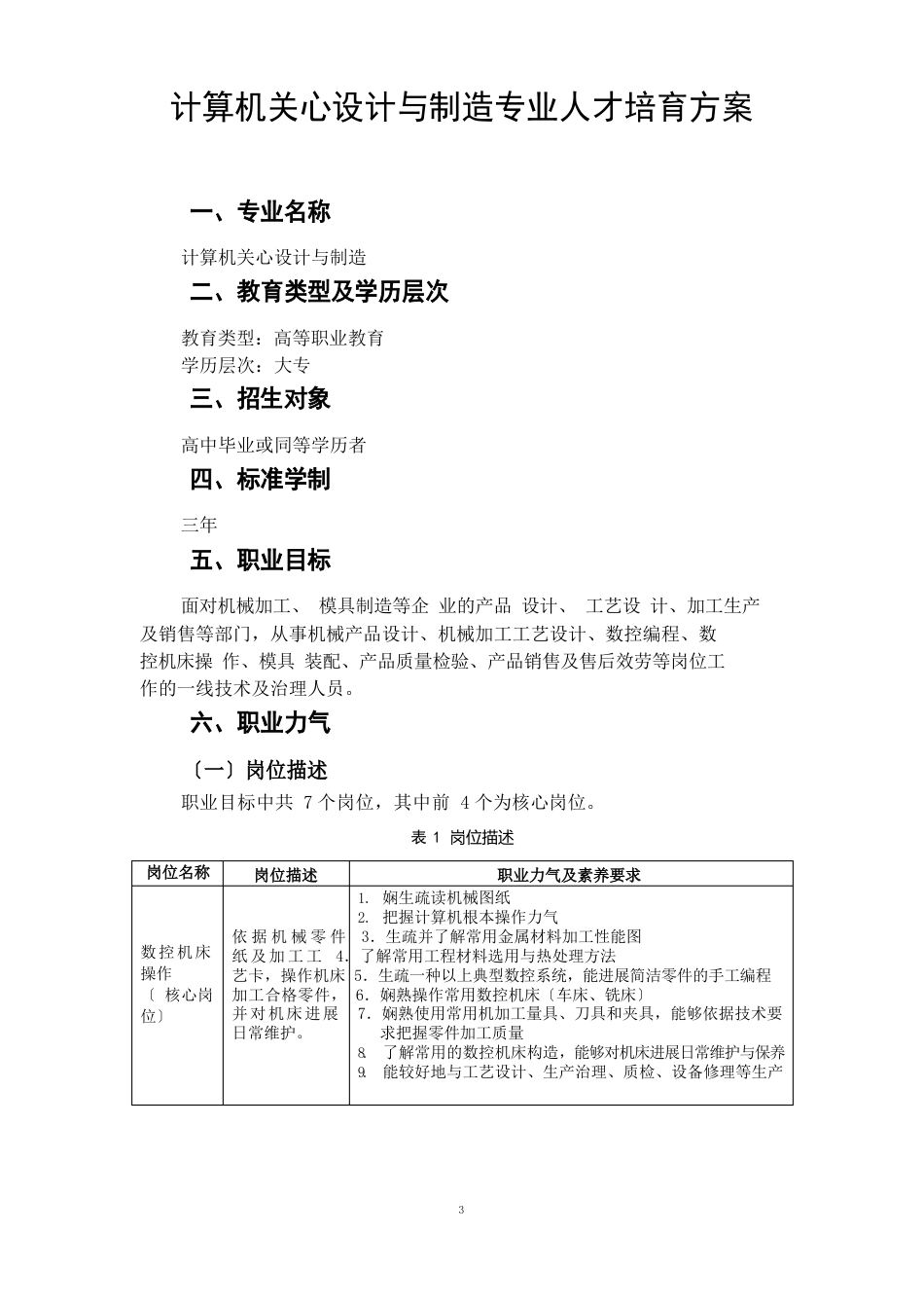 深圳示范计算机辅助设计与制造专业人才培养方案_第3页