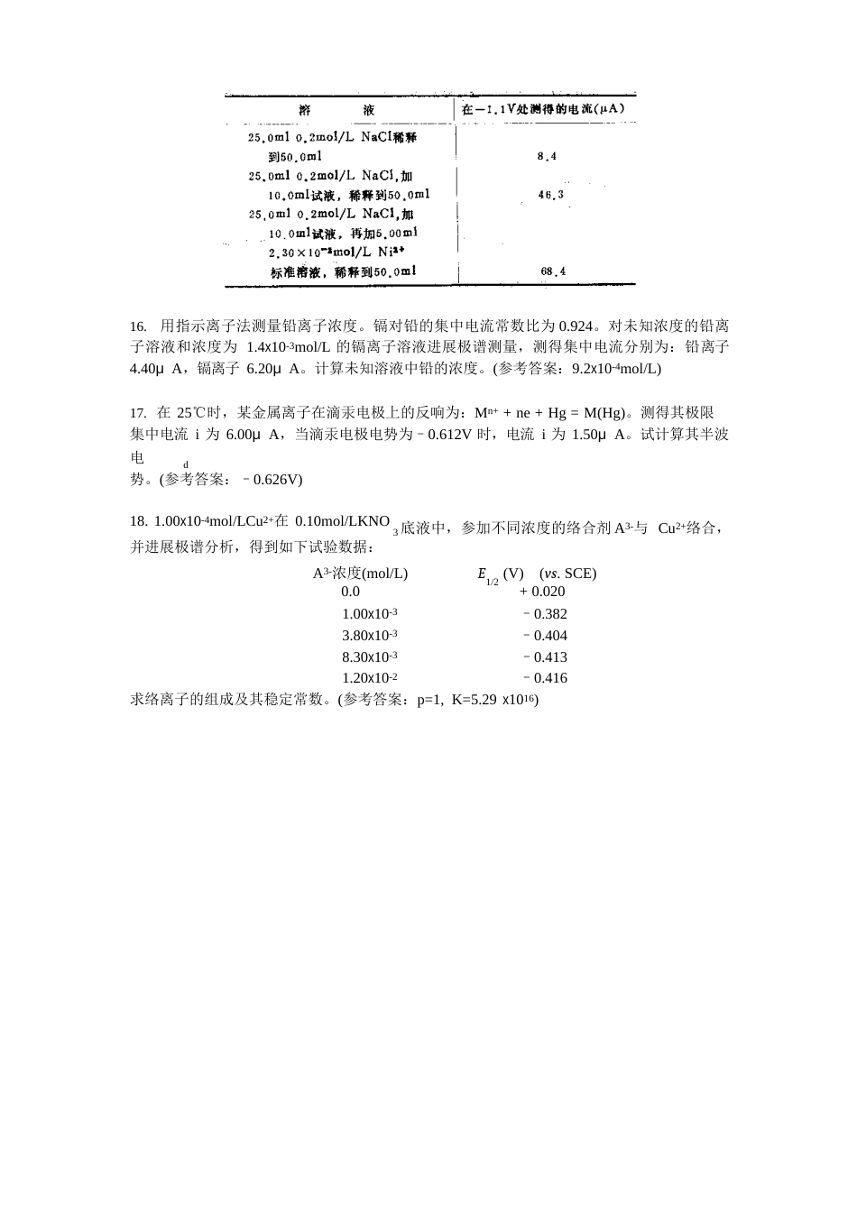 中国科技大学化学分析电位分析与极谱分析习题_第3页