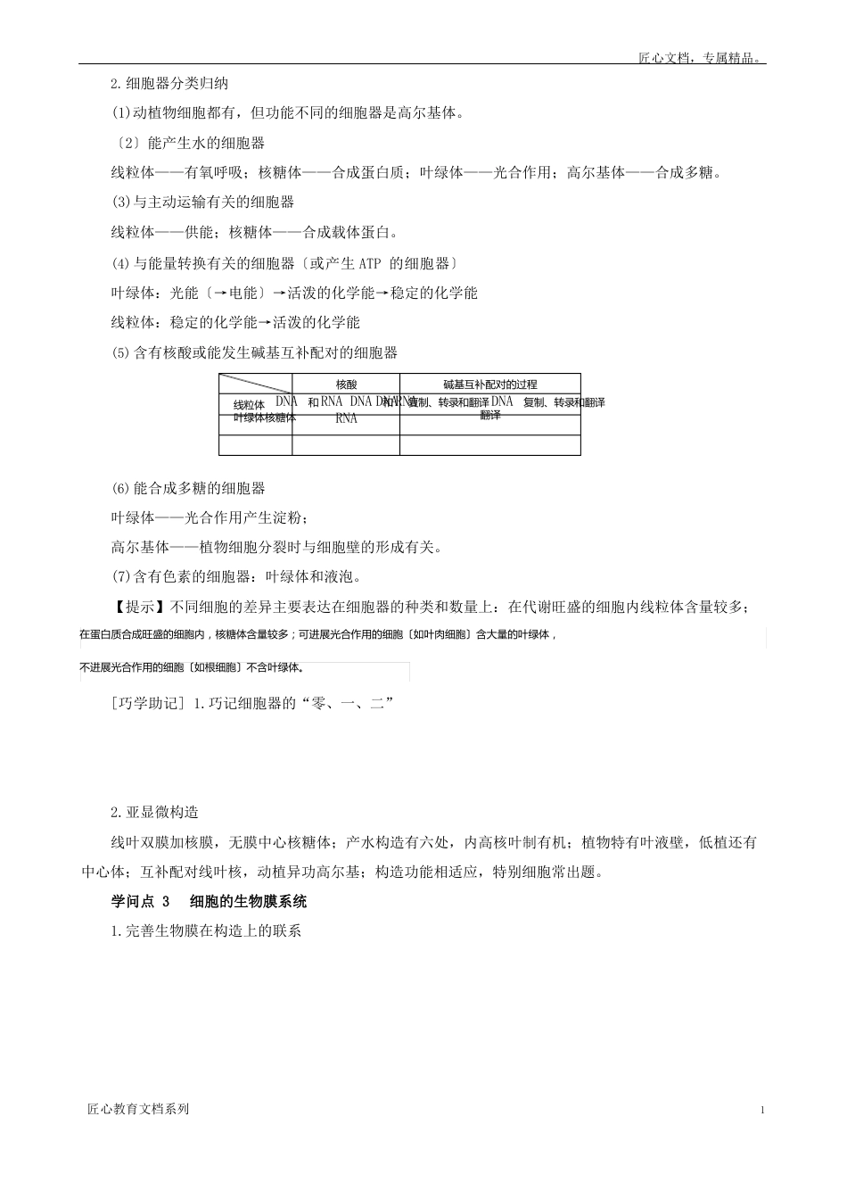 高考生物复习专题02细胞的基本结构和物质运输功能细胞器系统内的分工合作知识点_第2页