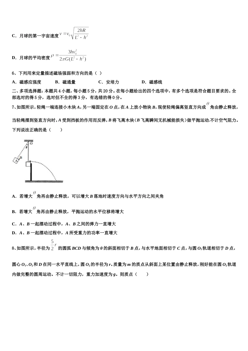 拉萨市重点中学2023届高三第五次诊断考试物理试题试卷_第3页