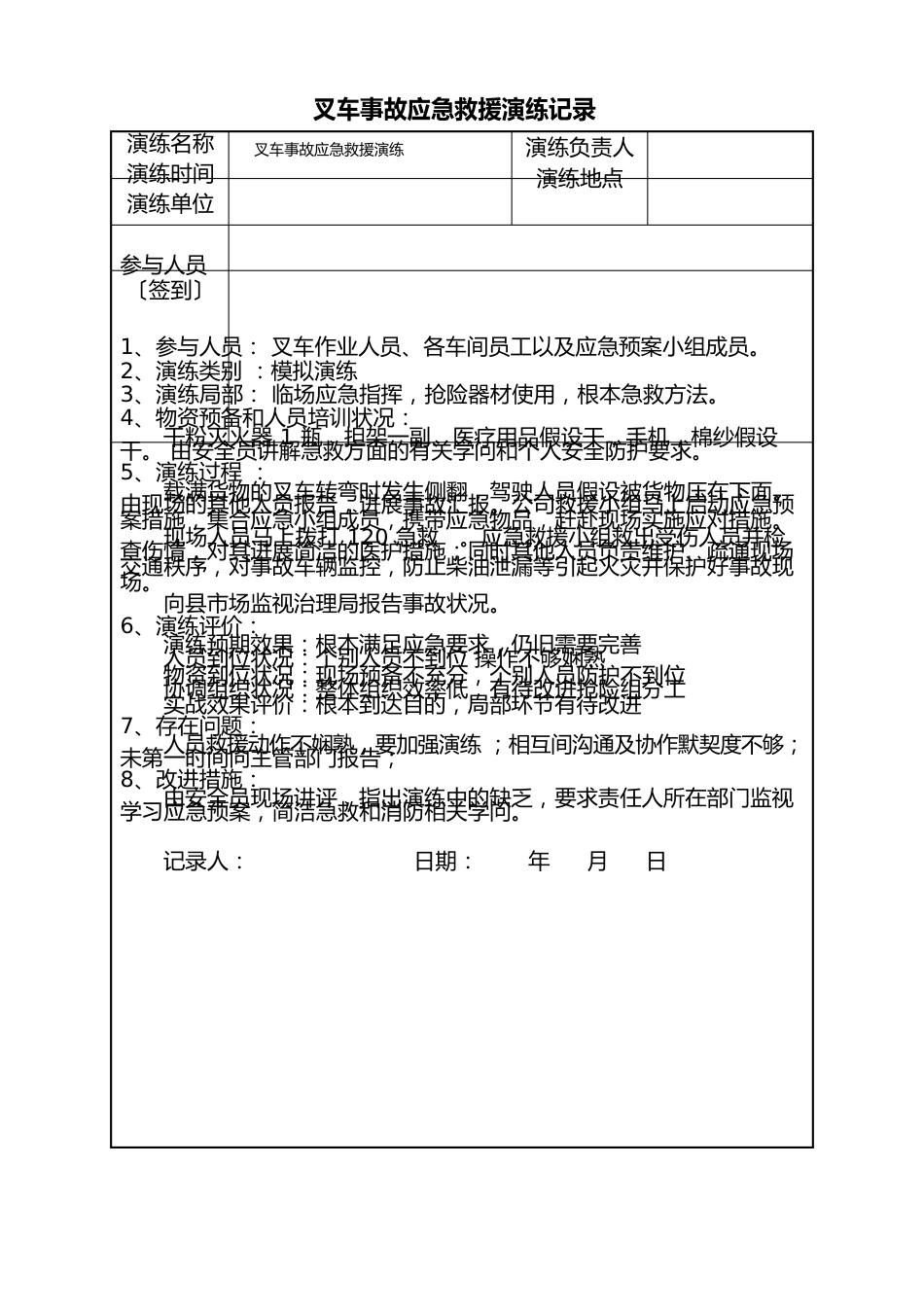 10叉车、电梯、锅炉事故应急预案演练记录(表格)_第2页