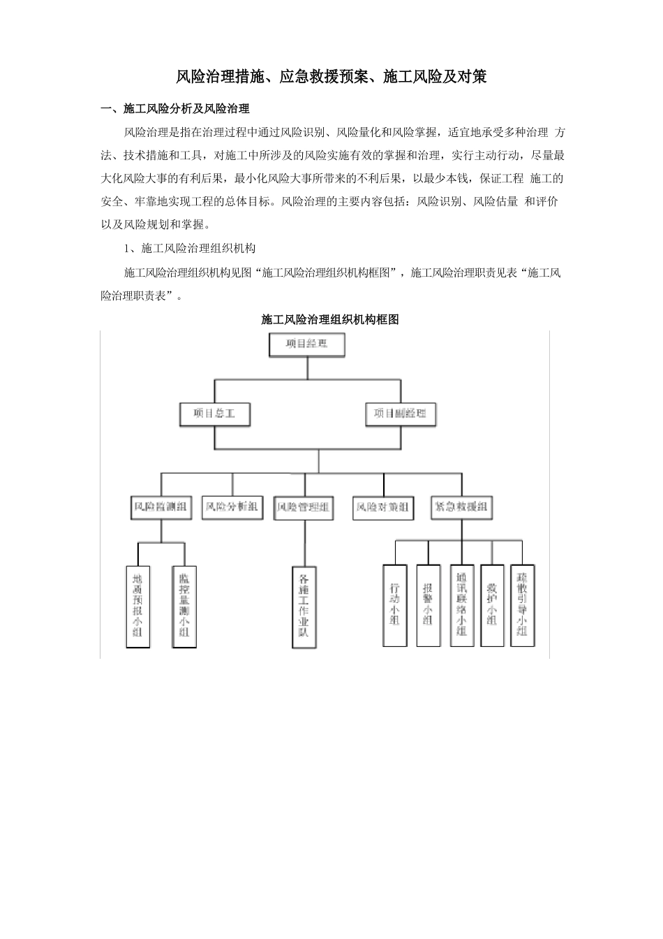 风险管理措施、应急救援预案、施工风险及对策_第1页