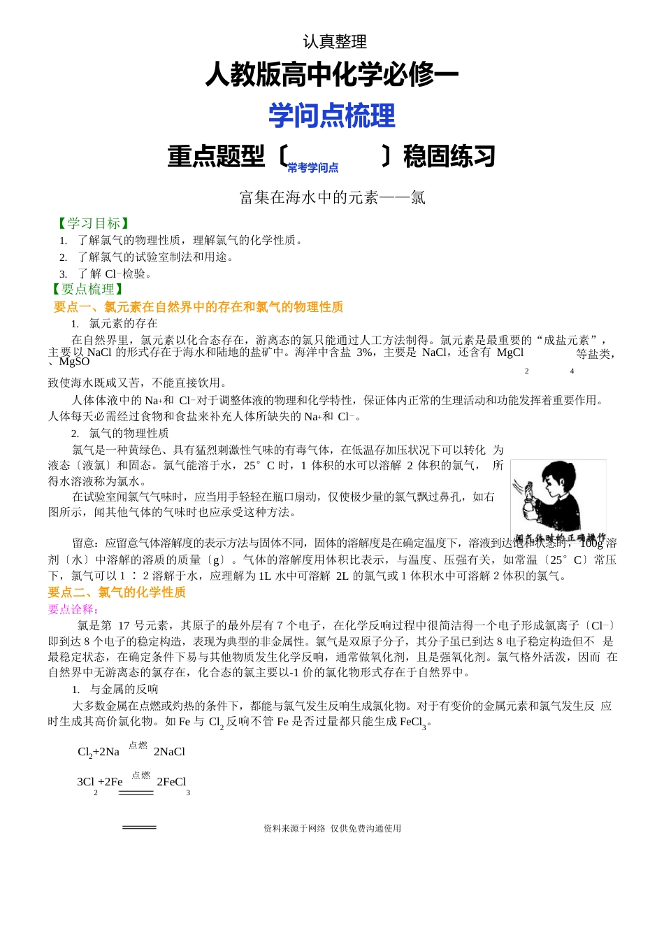 人教版高中化学必修1[知识点及重点题型梳理]_富集在海水中的元素——氯(基础)_第1页