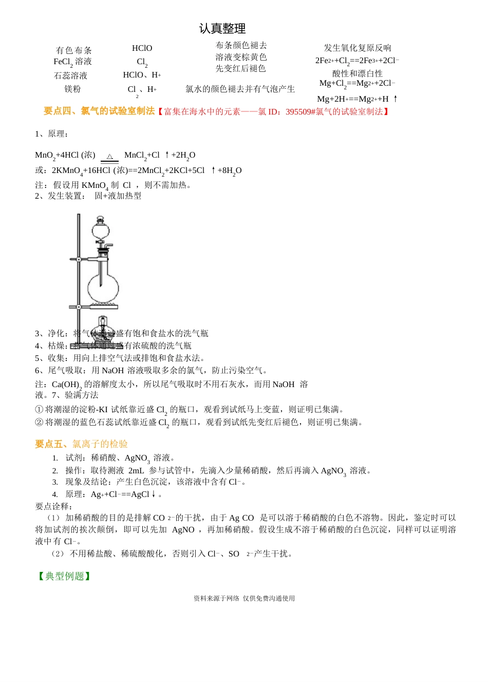 人教版高中化学必修1[知识点及重点题型梳理]_富集在海水中的元素——氯(基础)_第3页